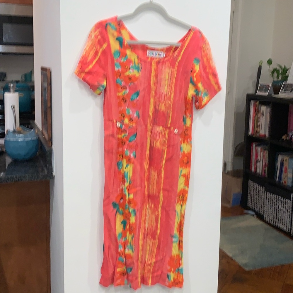 JAMS WORLD Vintage Orange yellow and pink FLORAL DRESS XS Midi length